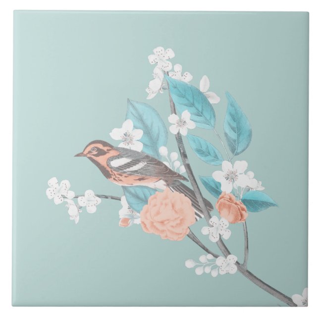 Bird & Flowers Tile (Front)