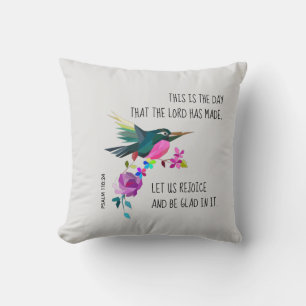 Bird & Flowers, w verse from Psalm 118:24 Throw Pillow