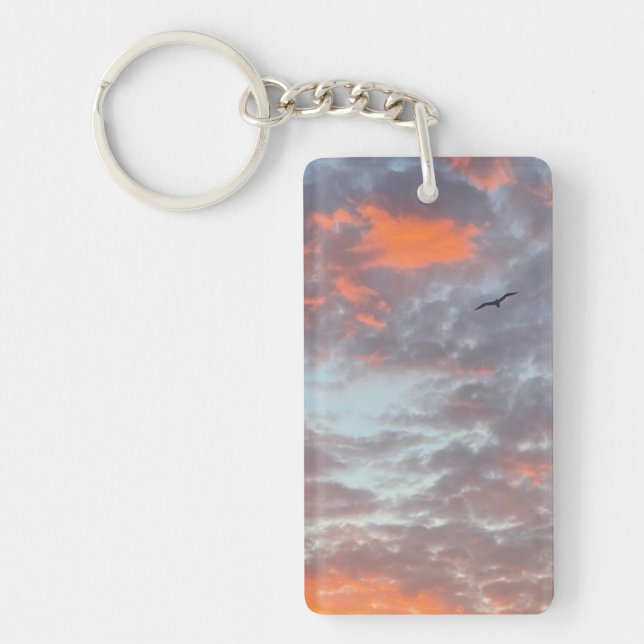 Bird Flying Pink Clouds Sky Photo Keychain (Front)