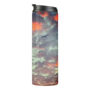 Bird Flying Pink Clouds Sky Photo Thermal Tumbler