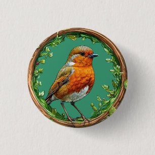 Bird Framed By Vibrant Flower Gift For Bird Lovers 1 Inch Round Button