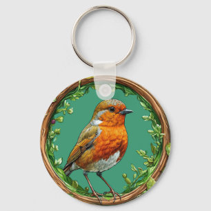 Bird Framed by Vibrant Flowers Keychain