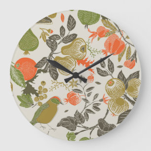 Bird Fruit Garden: Seamless Large Clock