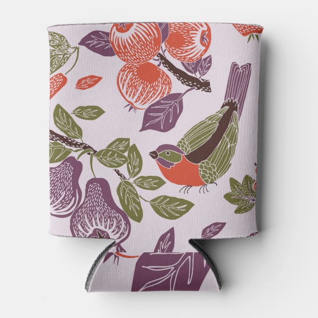 Bird, fruit garden: seamless pattern. can cooler (Front)