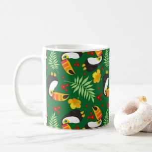 Bird Green Leave Orange Red Flower Tropical Jungle Coffee Mug