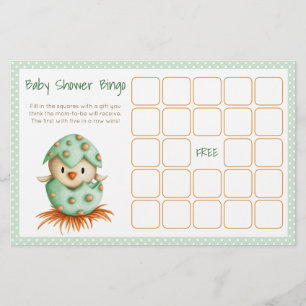 Bird Hatching Green Neutral Baby Shower Bingo Card