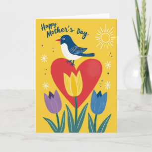Bird Heart Mothers Day Floral Card