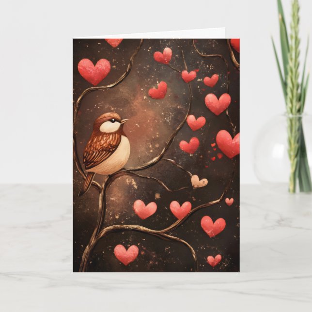 Bird Heart Tree Love Holiday Card (Front)
