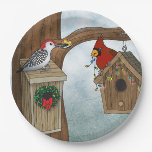 Bird House Holiday Paper Plate