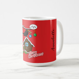 Bird House Merry Christmas   Add your Name Coffee Mug