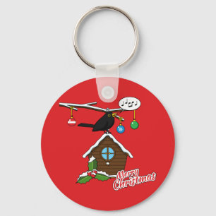 Bird House Merry Christmas Keychain