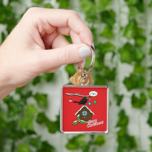 Bird House Merry Christmas Keychain