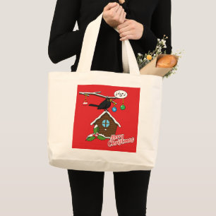 Bird House Merry Christmas Large Tote Bag