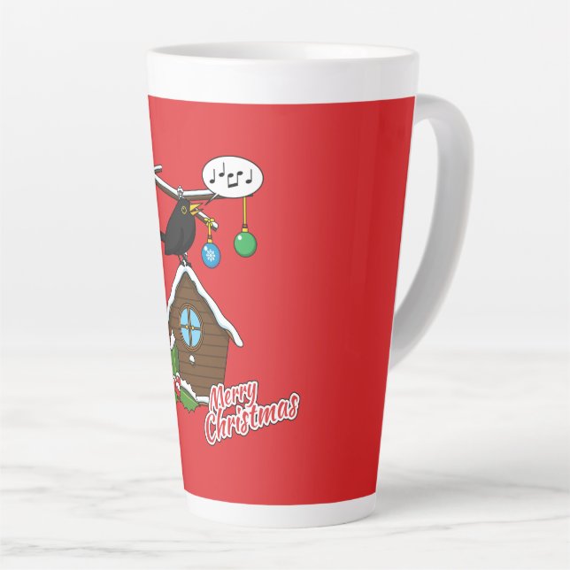 Bird House Merry Christmas Latte Mug (Right Angle)