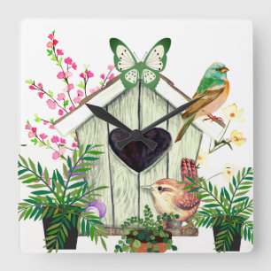 Bird House Square Wall Clock