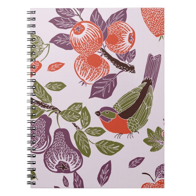 bird in a fruit garden. seamless pattern notebook (Front)