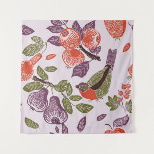 bird in a fruit garden. seamless pattern tapestry