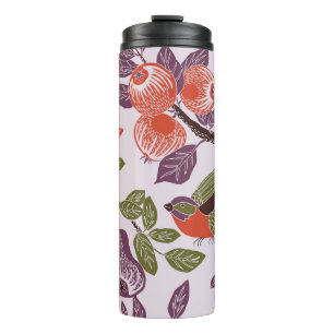 bird in a fruit garden. seamless pattern thermal tumbler