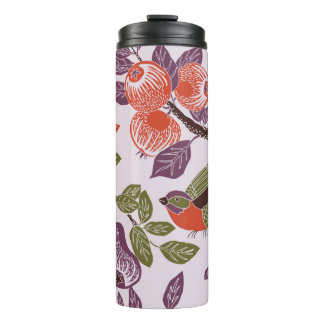 bird in a fruit garden. seamless pattern thermal tumbler