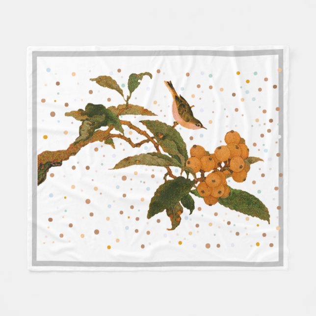 Bird in a fruit tree Throw Pillow Bath Towel Set Fleece Blanket (Front (Horizontal))