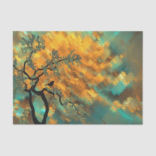 Bird in a Tree with Beautiful Sky Decoupage Tissue Paper (Front)