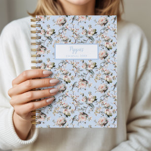 Bird in Blossom Blue Personalized Journal Notebook