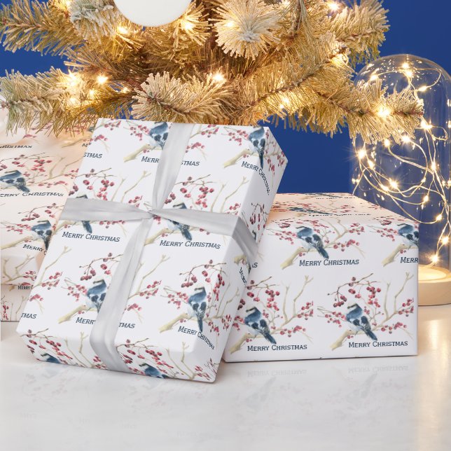 Bird In Christmas Berries Wrapping Paper (Holidays)