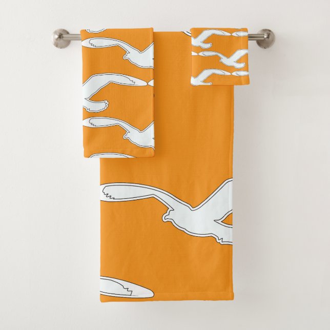 Bird In Flight Bath Accessory Orange        Towel Set (Insitu)