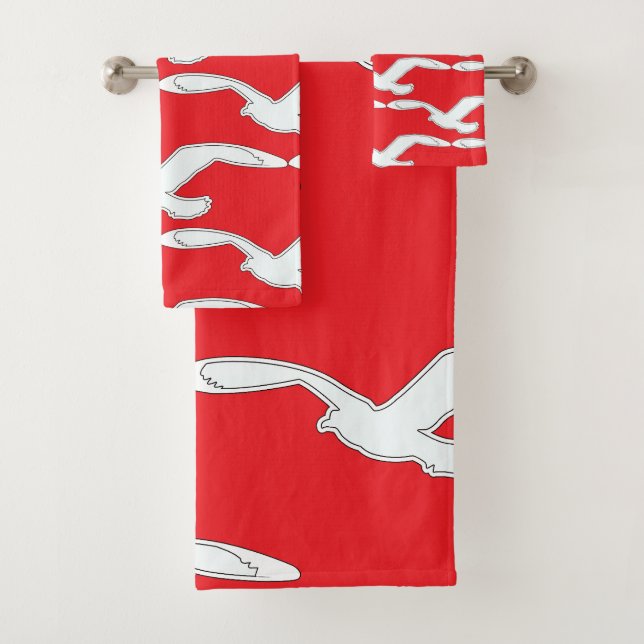 Bird In Flight Bath Accessory Red          Towel Set (Insitu)