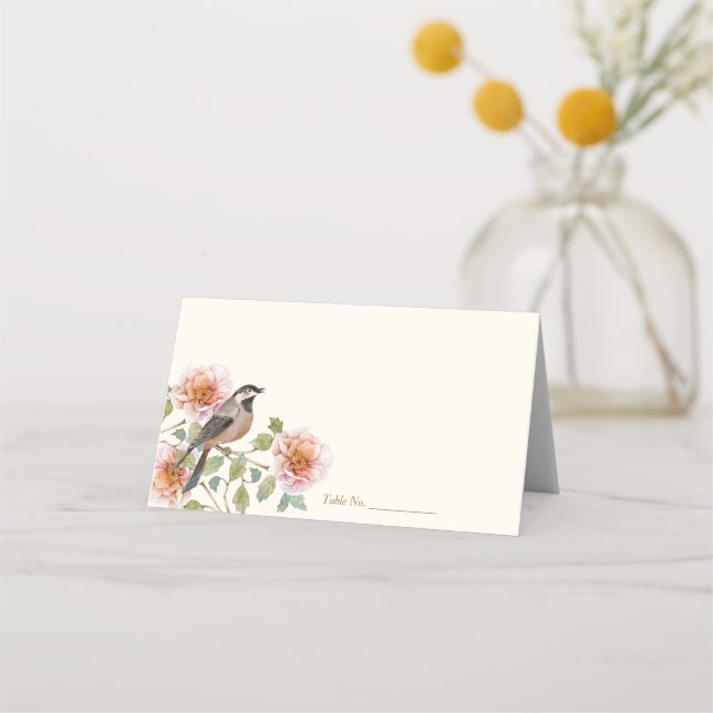 Bird in Flowers Wedding Place Card (Front)