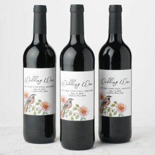 Bird in Flowers Wedding Wine Label