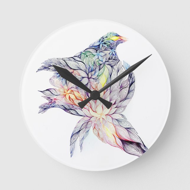 Bird in her nest round clock (Front)