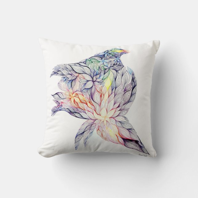 Bird in her nest throw pillow (Front)