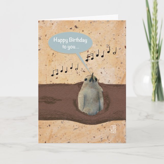 Bird in Log Blue Birthday Card (Front)