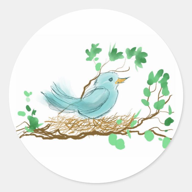 Bird in Nest Classic Round Sticker (Front)