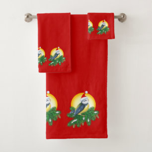 Bird in Santa Hat Bath Towel Set