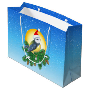 Bird in Santa Hat Large Gift Bag
