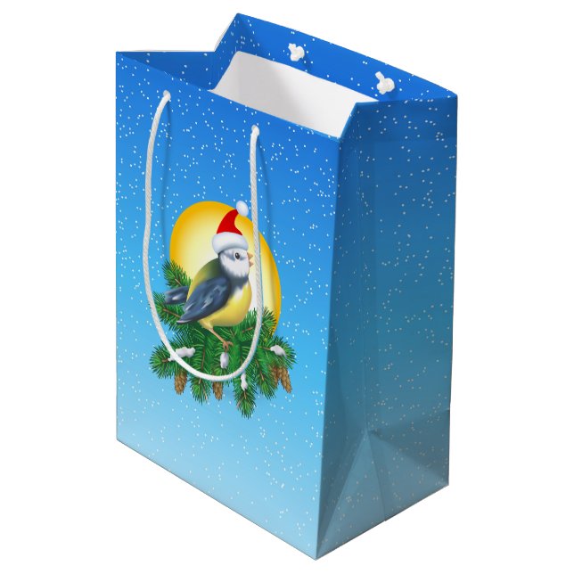 Bird in Santa Hat Medium Gift Bag (Back Angled)