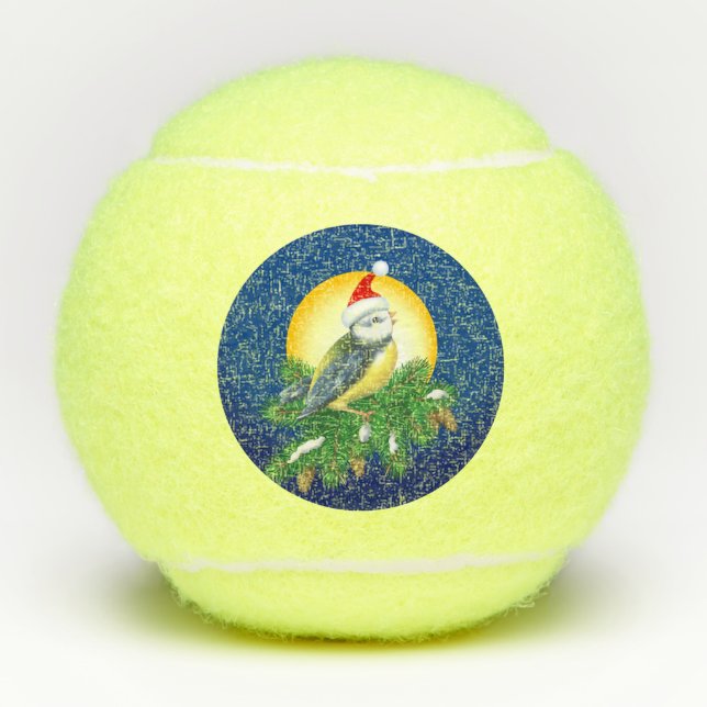 Bird in Santa Hat Tennis Balls (Front)