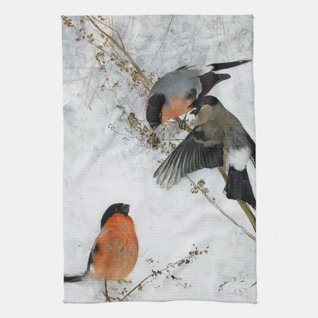 Bird in Snow, Bruno Liljefors Kitchen Towel (Vertical)