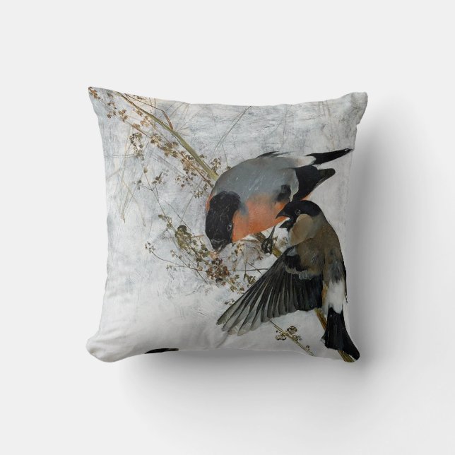 Bird in Snow, Bruno Liljefors Throw Pillow (Front)