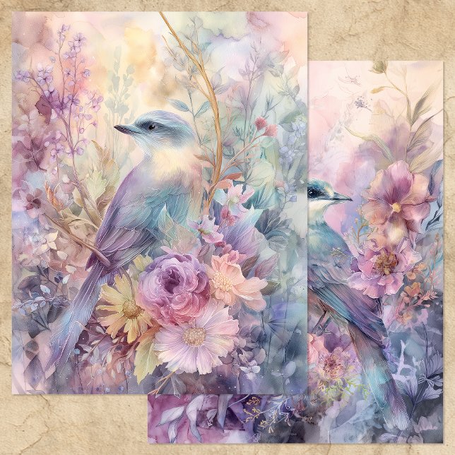 BIRD IN SPRING FLORAL GARDEN SCRAPBOOK PAPER (BIRD IN SPRING FLORAL GARDEN SCRAPBOOK PAPER)
