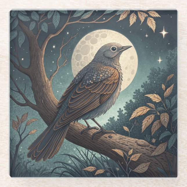 Bird In Tree Glass Coaster (Front)