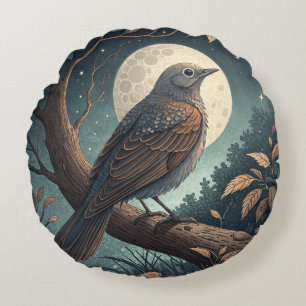 Bird In Tree Round Pillow