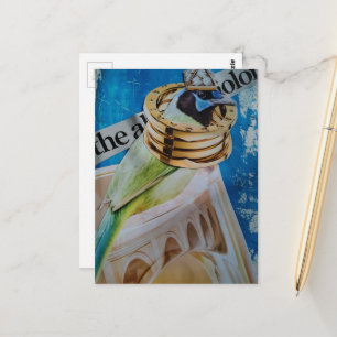 Bird Jewellery and Architecture surreal collage ar Postcard