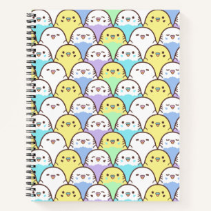 Bird Lover Blue Yellow Cartoon Budgies Pattern Notebook