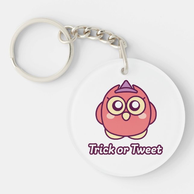 Bird Lover Halloween Cute Owl Witch Keychain (Front)