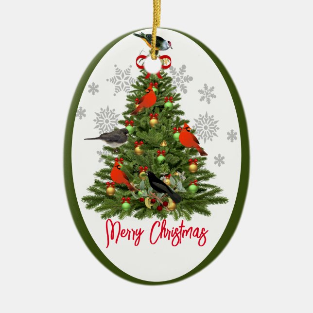 Bird Lover Merry Crhistmas  Ceramic Ornament (Front)