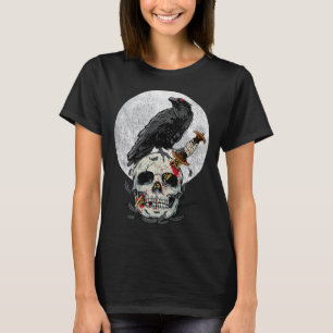 Bird Lover Vintage Crow Skull Moon Raven Gothic Pr T-Shirt