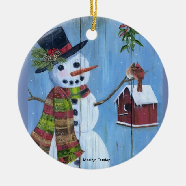 Bird Lovers and Mistletoe Ceramic Ornament (Front)